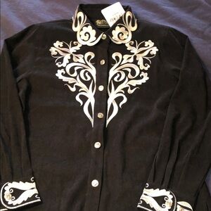 Bob Mackie Black Shirt with Silver Embroidery nwt size s